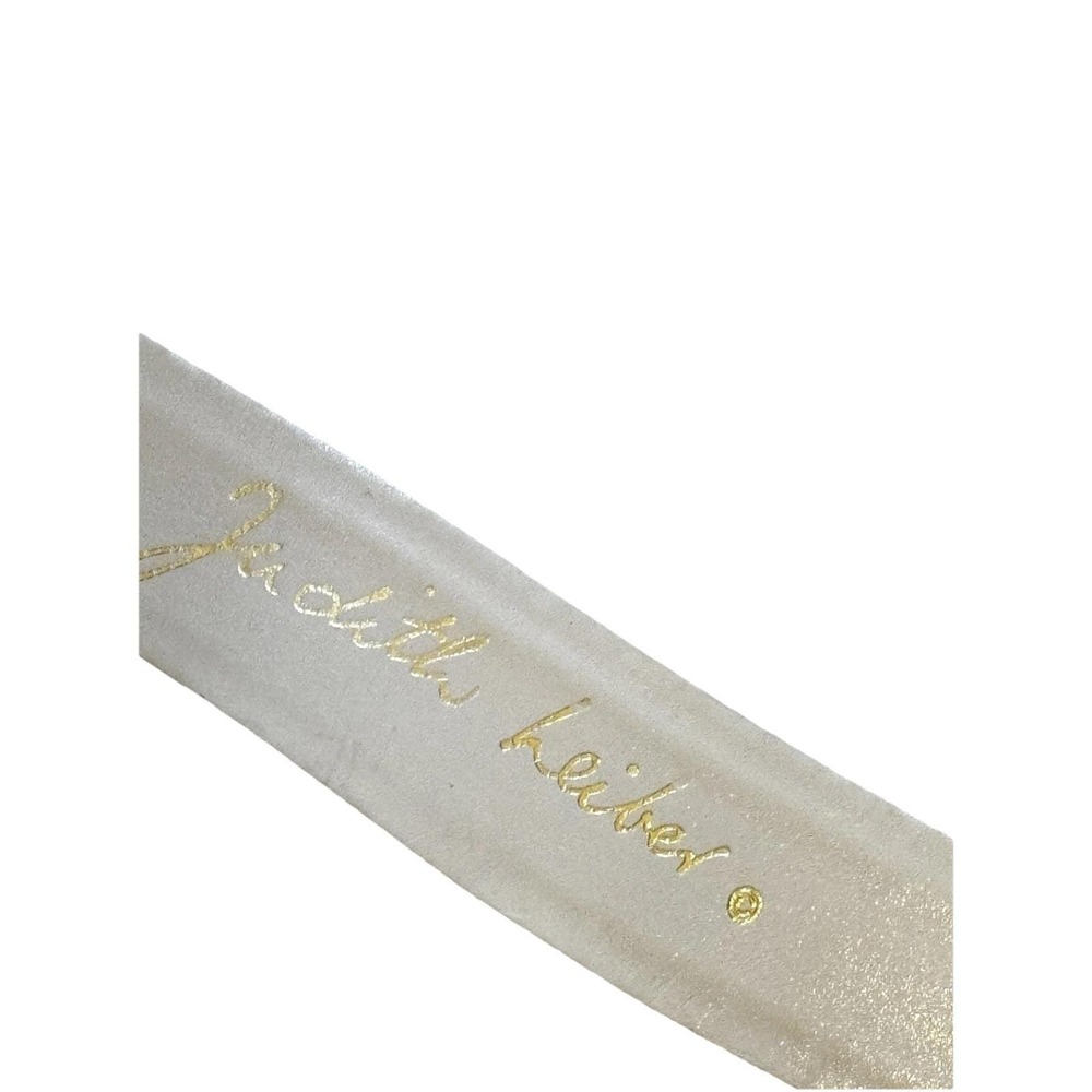 JUDITH LEIBER Taupe Gold SNAKESKIN Leather Adjustable BELT Crown BUCKLE Signed M - Picture 10 of 11